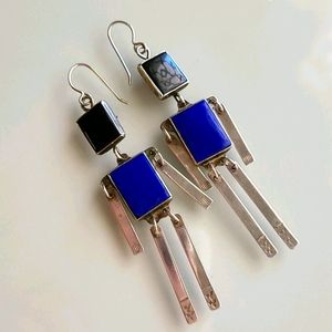Silver and Blue Geometric Earrings